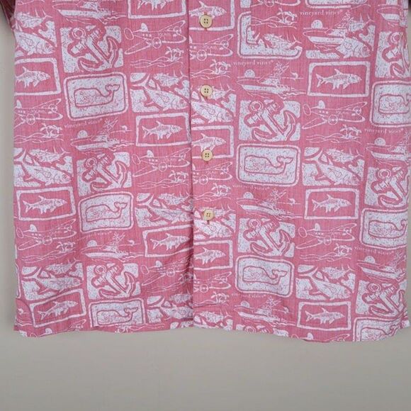 Vineyard Vines Size S Oversized Hawaiian Short Sleeve Button Up Shirt Red Pink - Picture 6 of 11